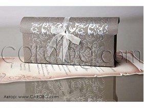 Луксозна покана папирус с кутия тип сандъче и органза № 34909